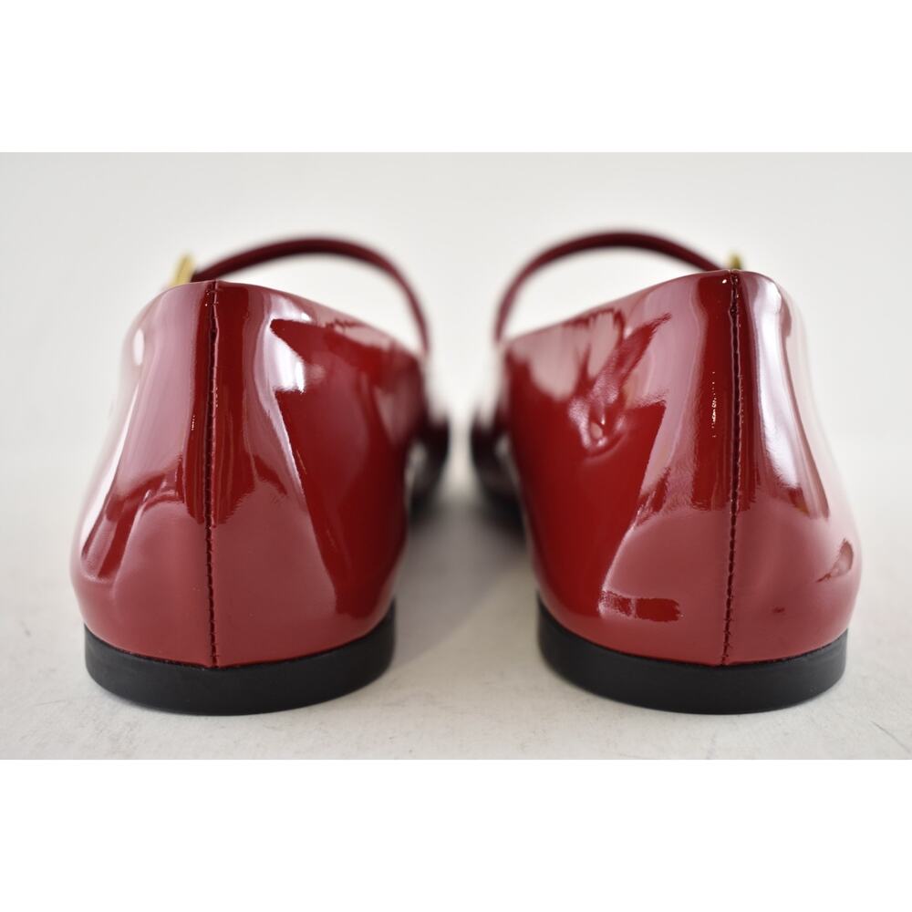 Prada Cherry Red Patent Gold Triangle Logo Mary Jane Ballerina Ballet Flat 38.5 - Picture 15 of 16